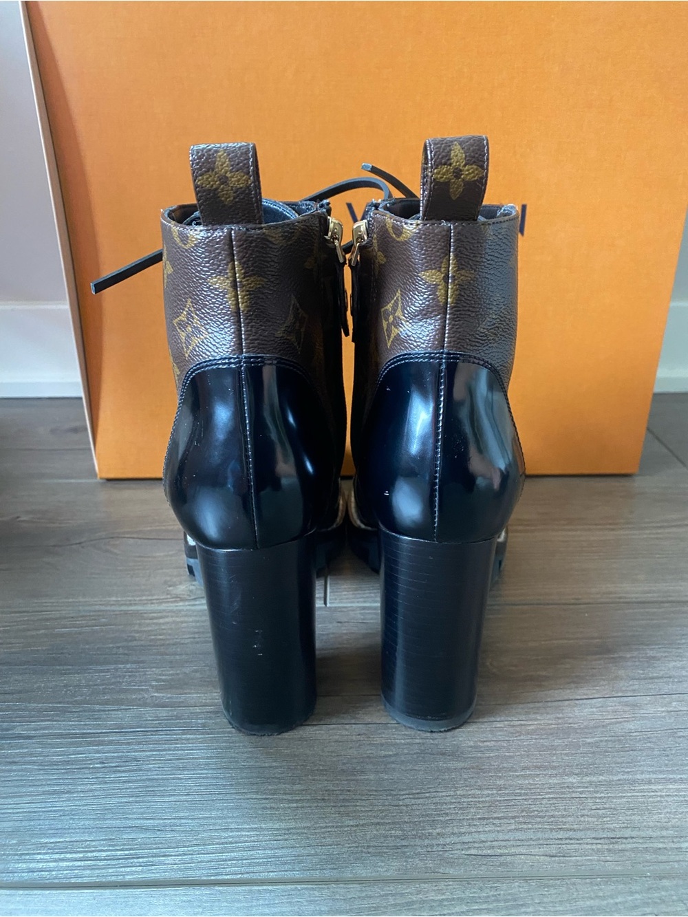 Louis Vuitton Laureate Combat Boots Monogram Canvas Black Leather Size 38.5 Auth - Picture 10 of 16